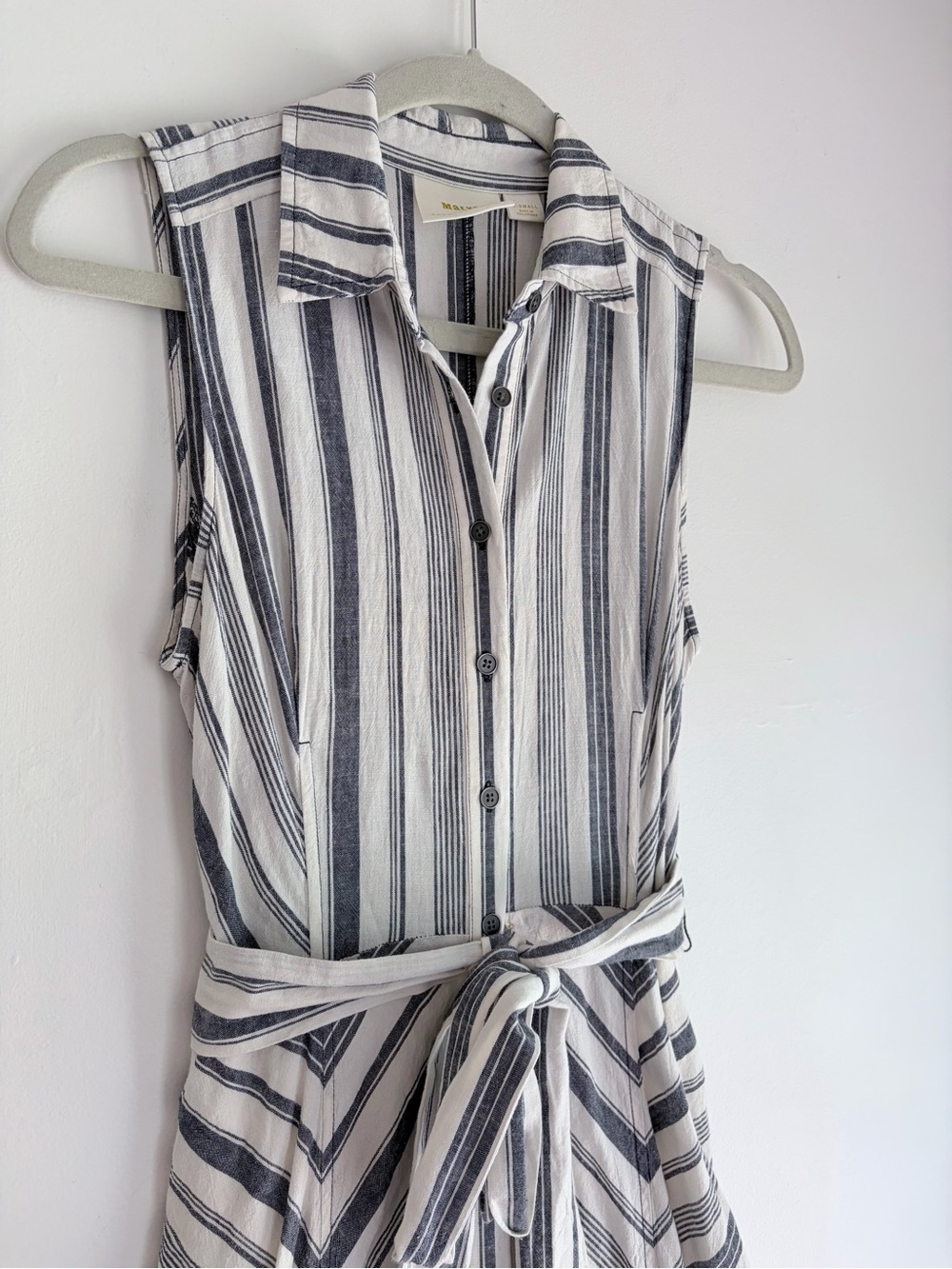 Maeve by Anthropologie Sleeveless Linen Striped Shirt Dress Size XS - Picture 2 of 9